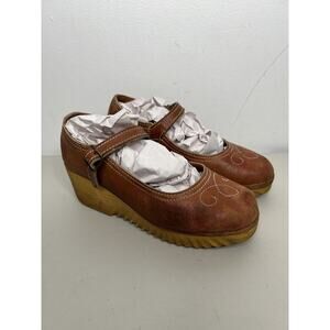 Vintage Cherokee Brown Leather Mary Jane Wedge Shoes Women’s Size 7.5